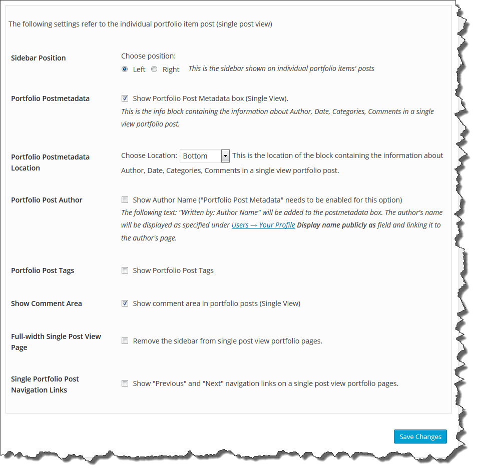 Portfolio Section additional settings